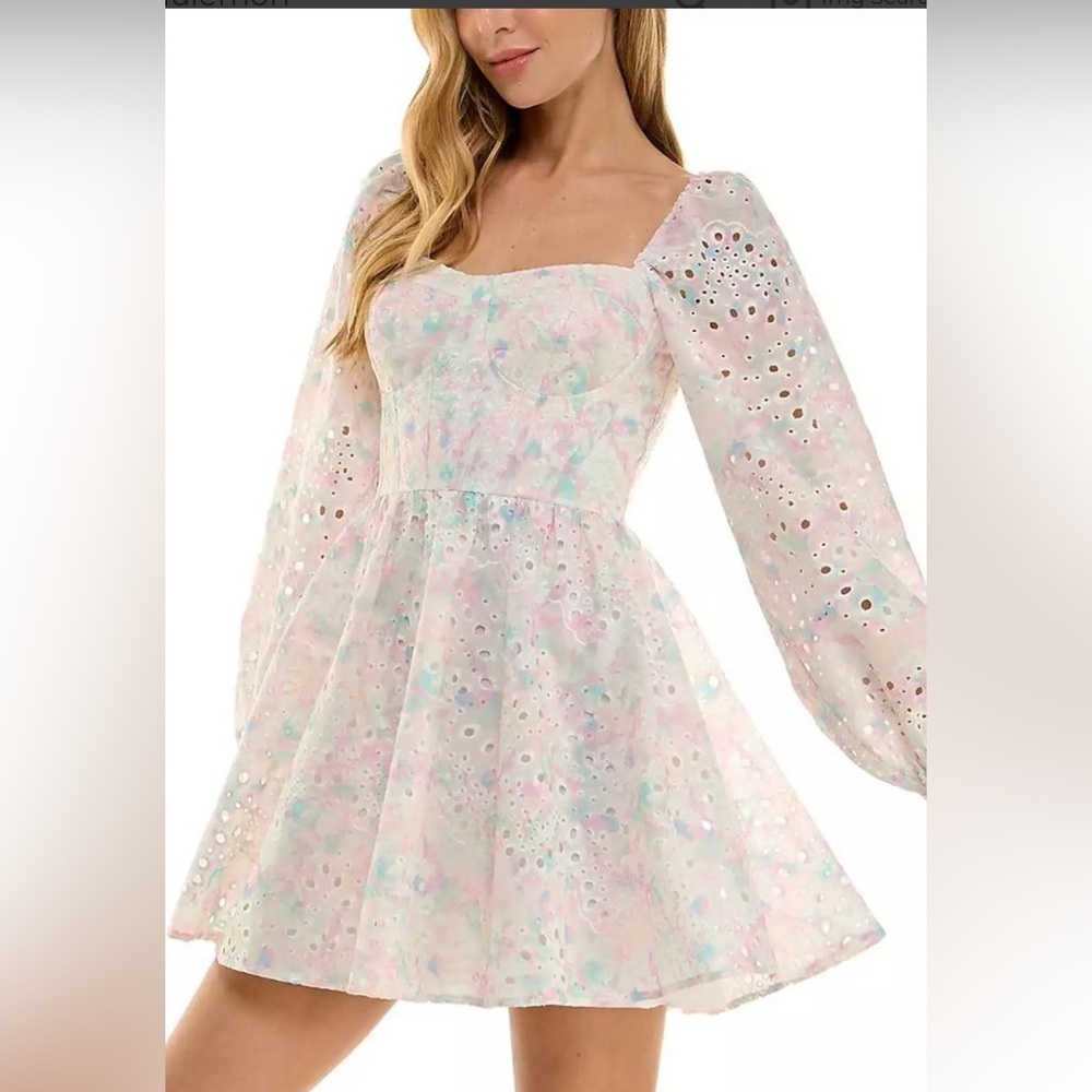 City Studio Pastel Floral Eyelet Corset Mini
Dress - Long Sleeve NWT Size M